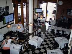 MTP Photo: Jim Koberstein Western Regional Sales Director Strix Systems prepares to presents, a long with Donella Evoniuk Conference Director, International Society for Technology in Education NECC at iPortUSAs launch breakfast in San Diegos historic Gaslamp district  ... Jim Croces  on 5th.